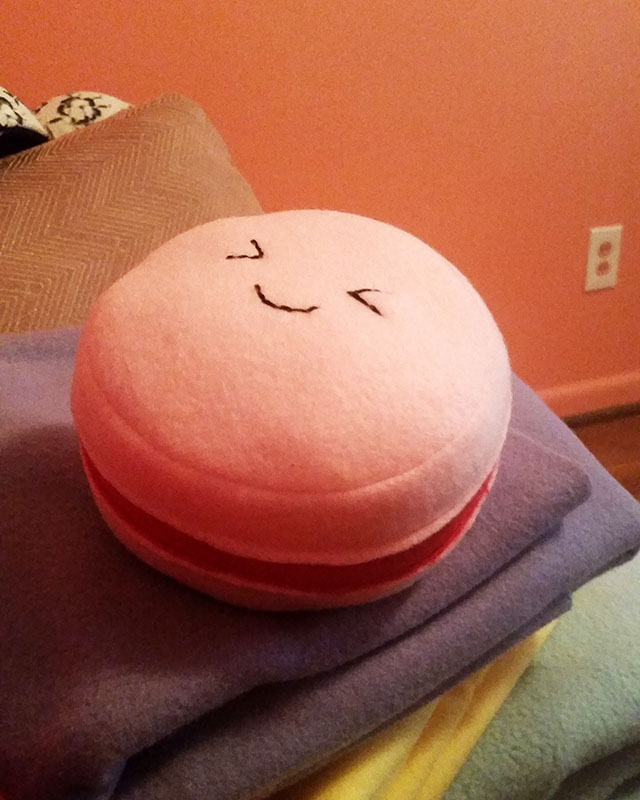 handmade plushie pink macaron