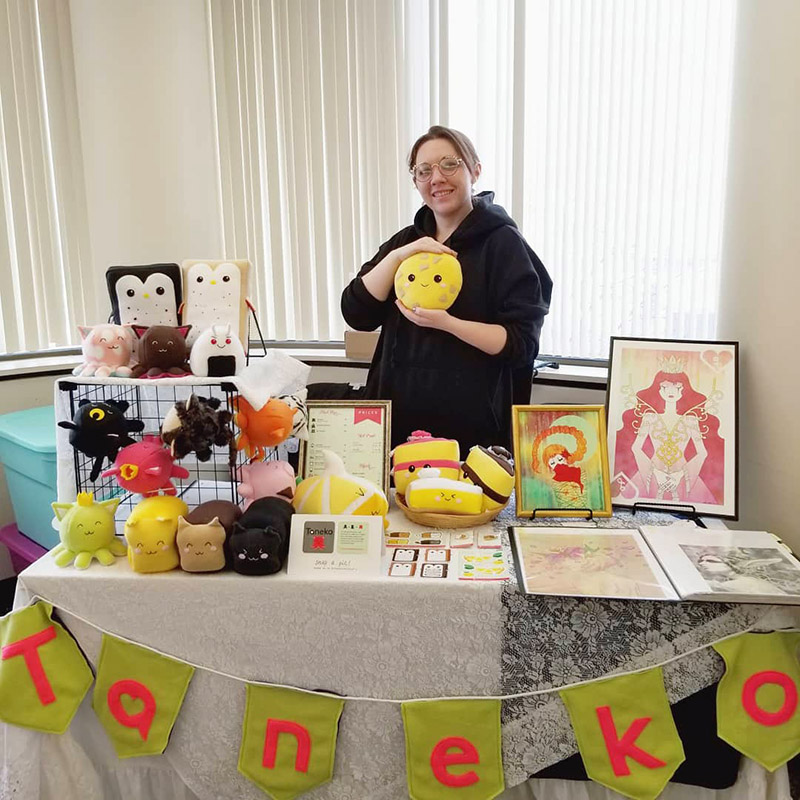 Taneko Says Hello table booth display at Washi Con