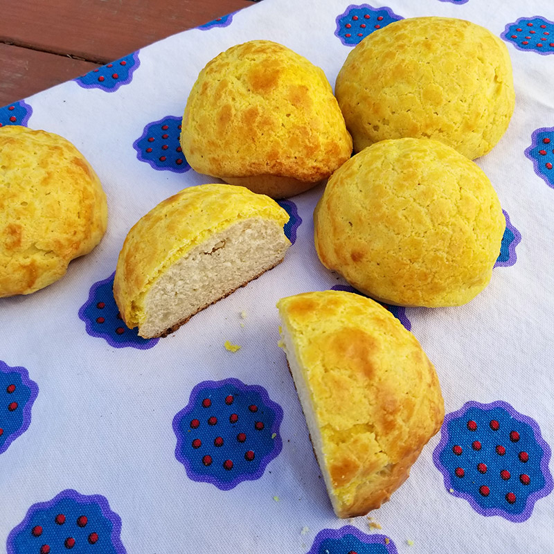 Chinese pineapple buns on a blue and white tea towel