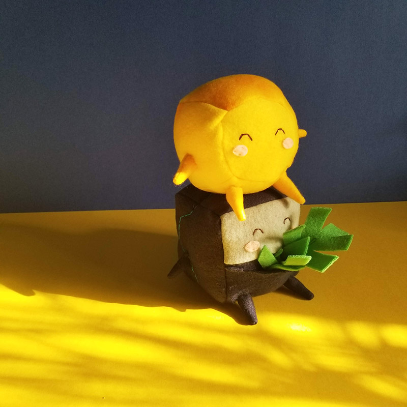 handmade plushies of 2 characters from Pode video game