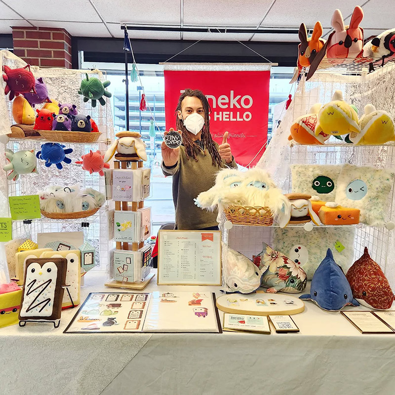 Taneko Says Hello table booth display at Tiny Expo