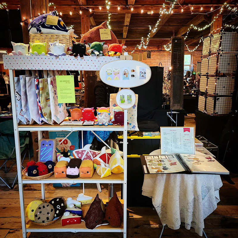 Taneko Says Hello table booth display at Frankenfest