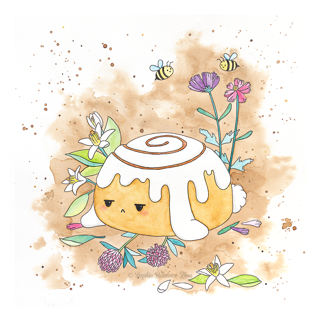Icy Honey-bun Character illustration series by Sophia Adalaine // mixed media pun illustrations